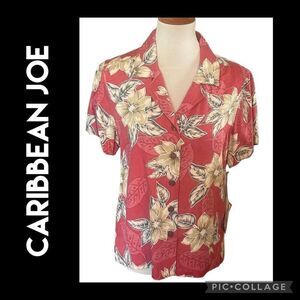 Caribbean Joe Short Sleeve Button Down Classic Mauve 100% Rayon Hawaiian Blouse